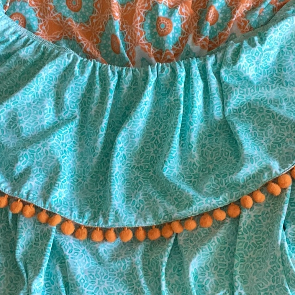 Cabana Life Aqua Citrus Off the Shoulder Pom Pom Dress Medium - Picture 6 of 11